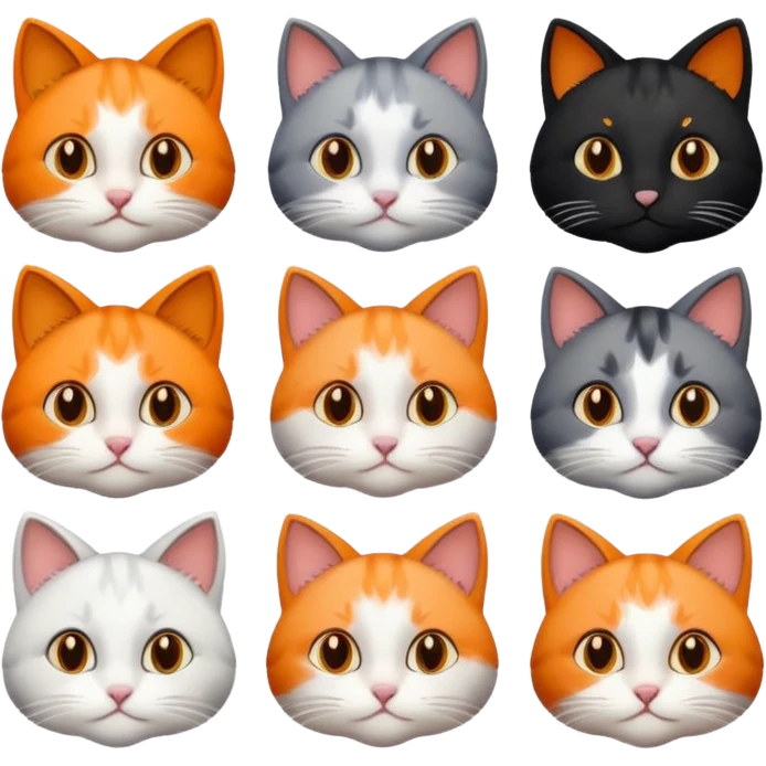 6 cats with different coloured coats emoji