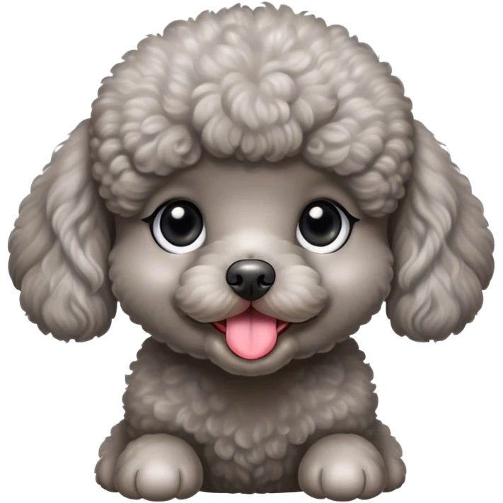 Grey toy poodle female puppy, very big and rounded eyes, very cute, sticks her tough out, very lovely  emoji