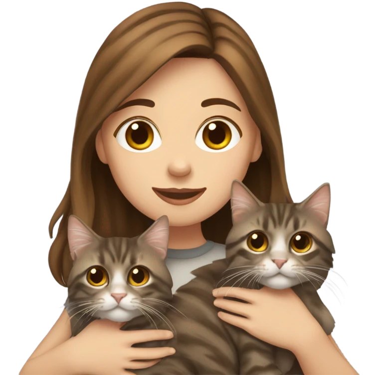 Girl brown hair holding 2 tabby maincoons emoji