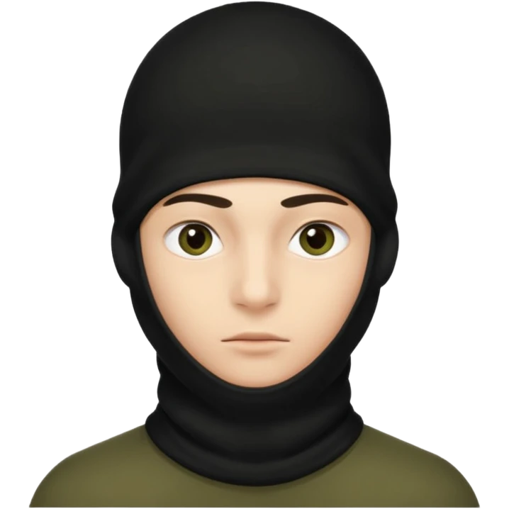 Un joven con un pasamontañas negro que solo le deje ver los ojos y cejas emoji
