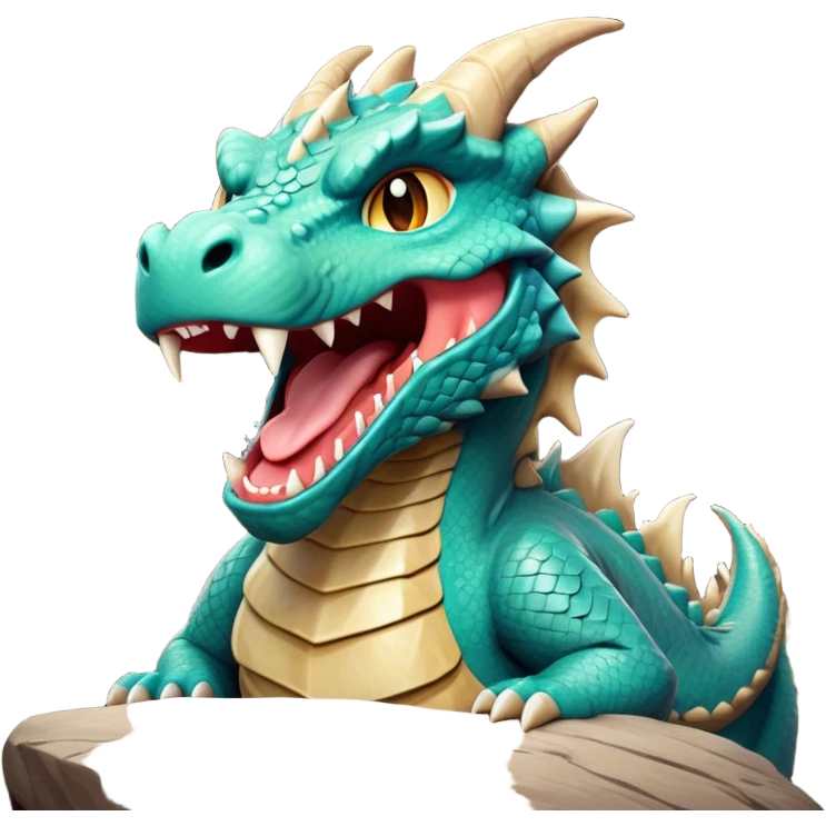 Cinematic Cute Yawning Giant Rock Dragon Portrait Emoji, Head tilted slightly with a dramatic, wide-open yawn, revealing a colossal, rugged body with weathered, rock-like scales and subtly drooping, earthy features rendered in authentic, stony texture; high shine, relaxed yet powerful, styled with a dash of timeless geological charm, soft glowing outline, capturing the essence of a sleepy but stoic rock behemoth ready to settle into an ancient, enduring slumber! emoji
