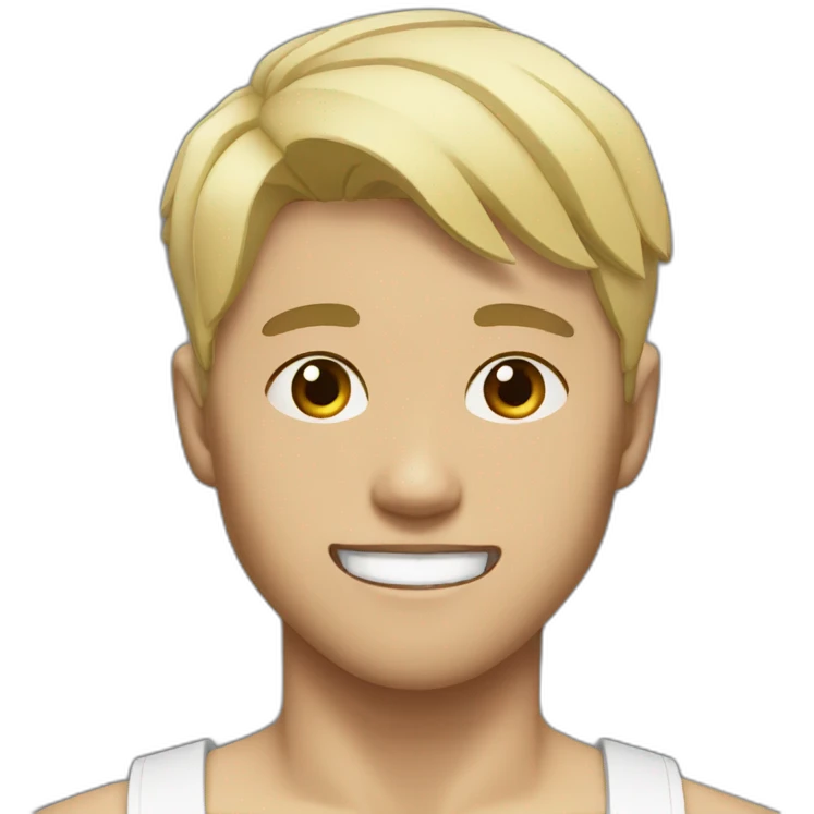 Korean with short bleached blond hair in his 20s muscular no smile emoji