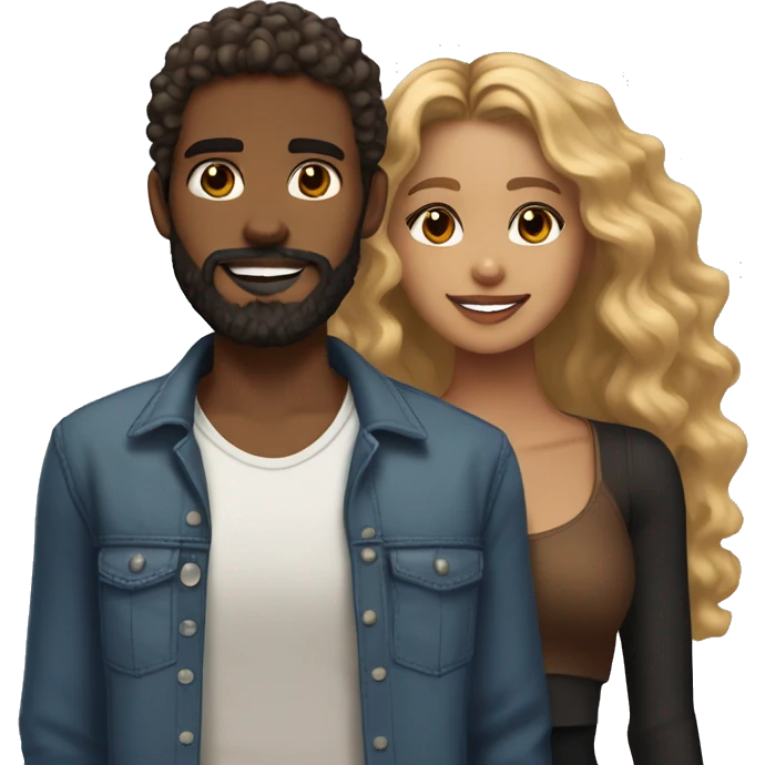 light brown skin girl with long curly brown and blonde highlights curly hair and her boyfriend with black beard and medium brown skin  emoji