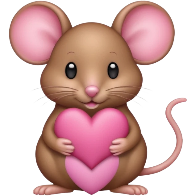 A burgundy mouse holds a pink heart in its paws emoji