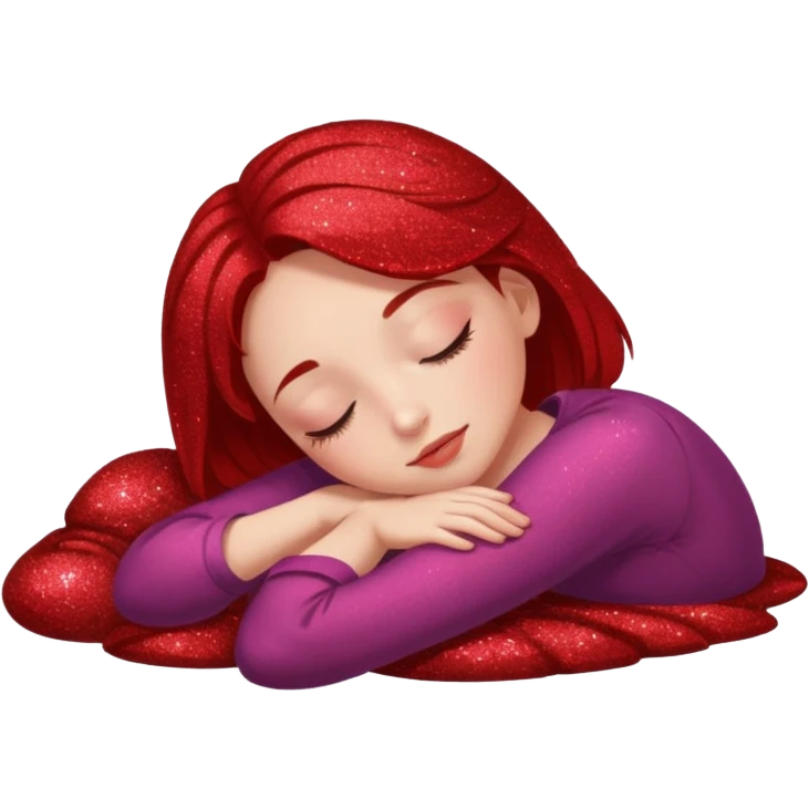 red glitter girl with eyes lying on the floor emoji