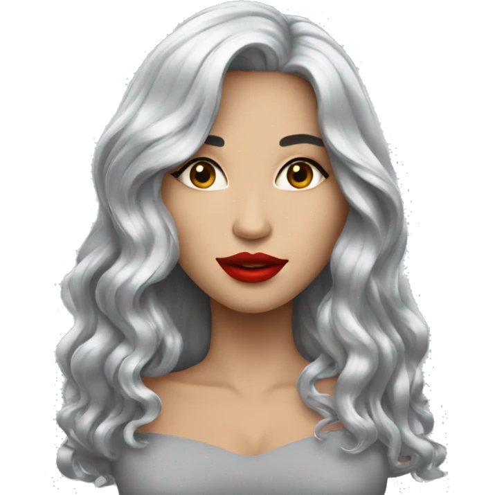 Pretty Woman with silver long hair, red lips emoji