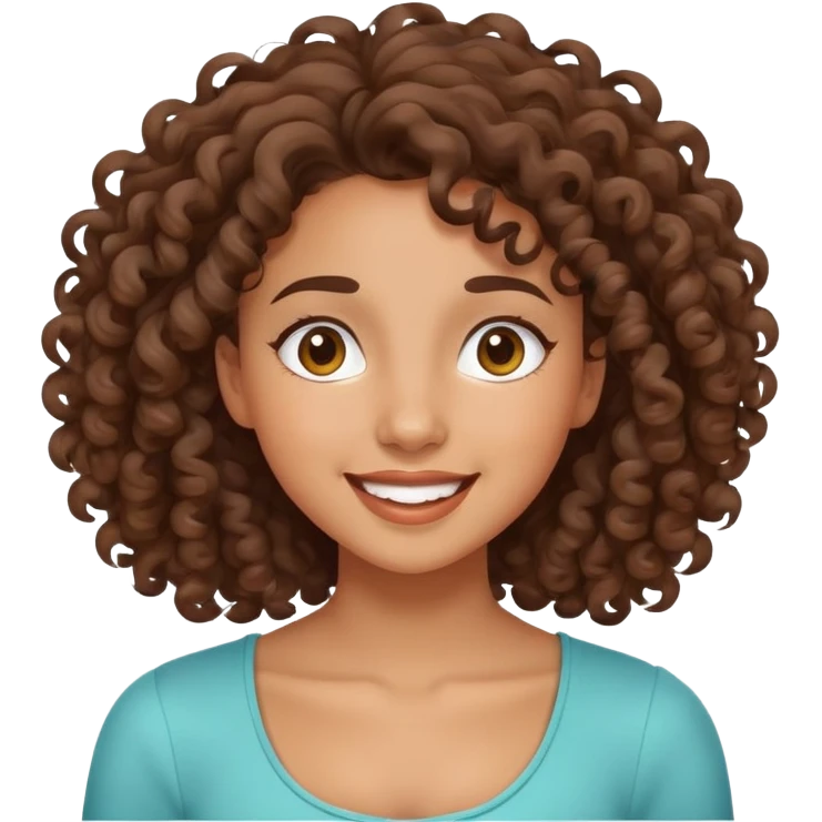 mixed-race girl with curly brown hair, joyful expression emoji