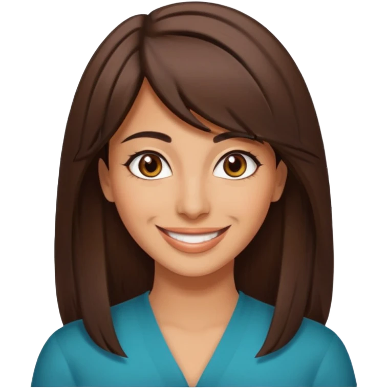 30 yr old middle eastern woman straight brown hair side bangs big smile tanned skin brown eyes emoji