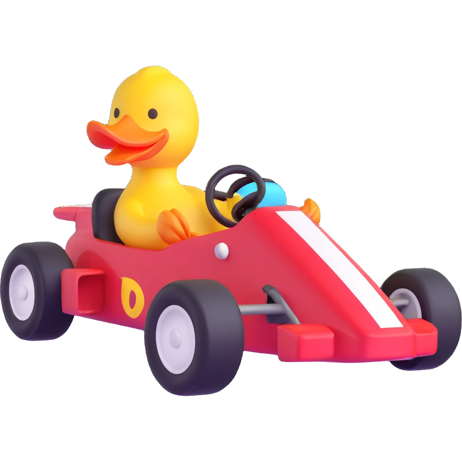 cartoon duck driving a race car emoji