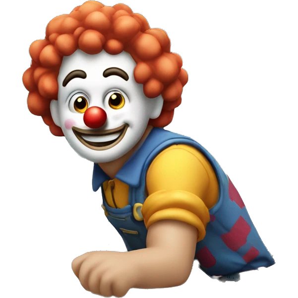 clown face emoji as a plumber fixing crooked pipe under the sink emoji
