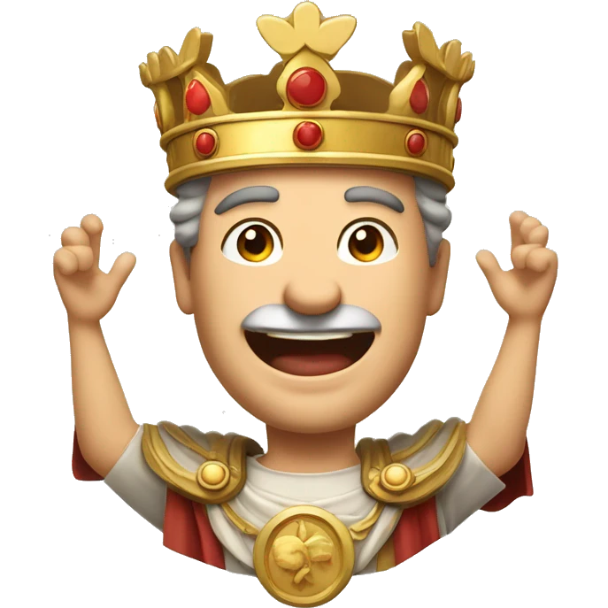 Happy Emperor: A Roman emperor with a wide smile and arms raised, with a shining laurel crown, celebrating a victory with contagious joy.

 emoji