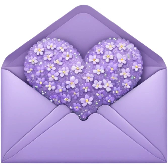 a closed pastel lavender flowers heart shiny sparkly glittery aesthetic romantic vintage envelope  emoji