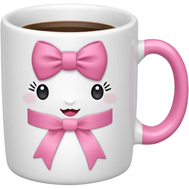 Cute mug with a pink cute ribbon on it and around the handle emoji