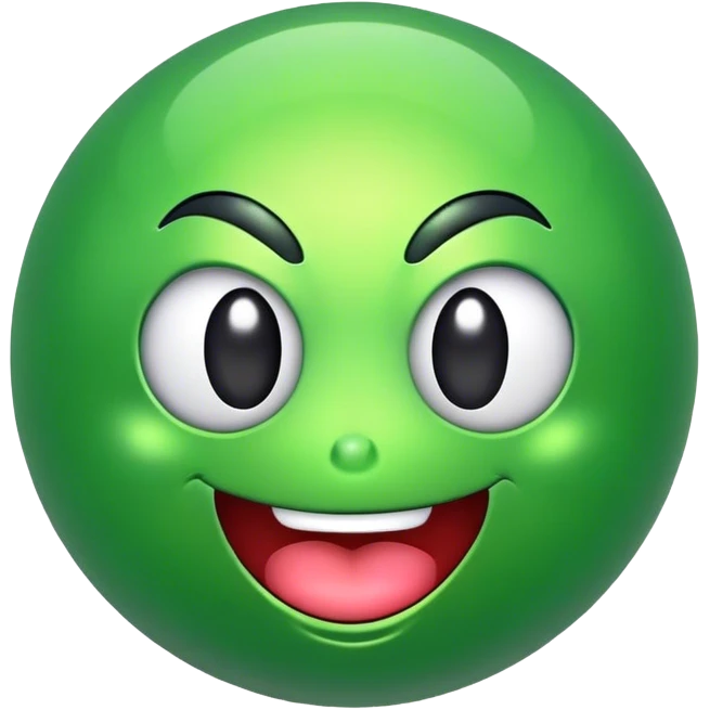 green shiny orb with silly face emoji
