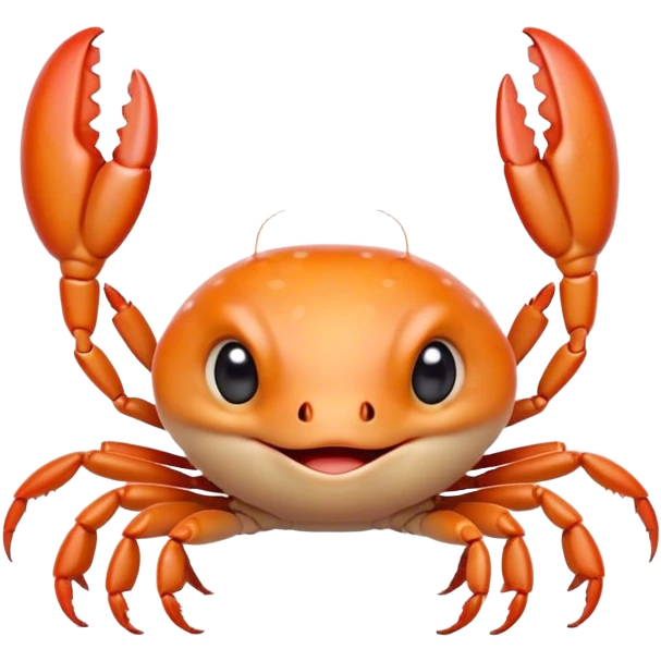 Cinematic Cute Baby Crab Portrait Emoji, Head tilted playfully and inquisitively, featuring an adorably small form with a delicately patterned carapace, round, sparkling eyes, and tiny, endearing pincers, Simplified yet irresistibly adorable features, highly detailed, glowing with a warm, friendly coastal glow, high shine, affectionate and lively, stylized with a touch of seaside whimsy, soft glowing outline, capturing the essence of a mischievous yet loving baby crab that seems as if it could pinch its way out of the screen into your arms! emoji