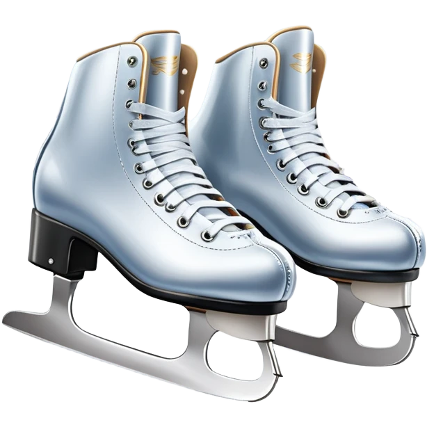 An icon showing elegant figure skates in close-up on a glossy ice surface, with a graceful skater performing in the background. The scene is set inside a grand indoor ice arena with spotlights, decorative banners, and a cheering audience. Transparent background. emoji