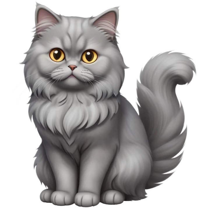 cinematic-[grey persian cat]-realistic-full-body-sitting-emoji,-tail-curled-playfully-around-its-paws,-head-tilted-dramatically,-fluffy-[grey]-fur,-simplified-yet-realistic-focused-features,-highly-detailed,-glowing-with-an-almost-sarcastic-glow emoji
