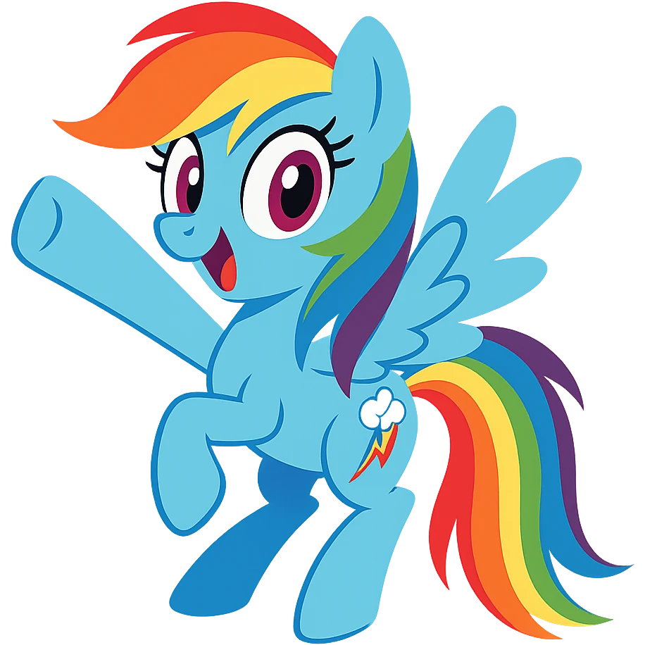 Rainbow Dash from My Little Pony, vibrant colors, energetic pose, cartoon style emoji