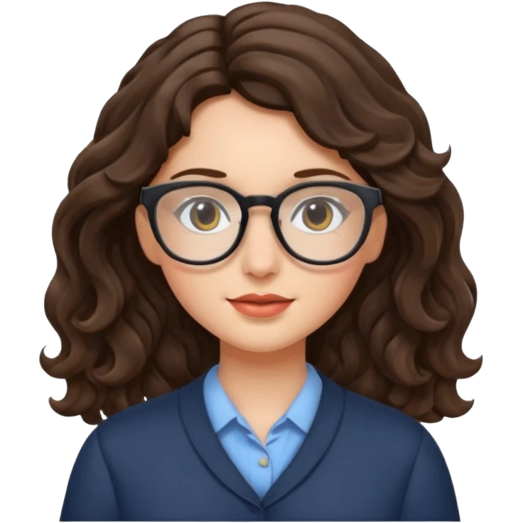 Brunette girl with wavy hair and glasses emoji