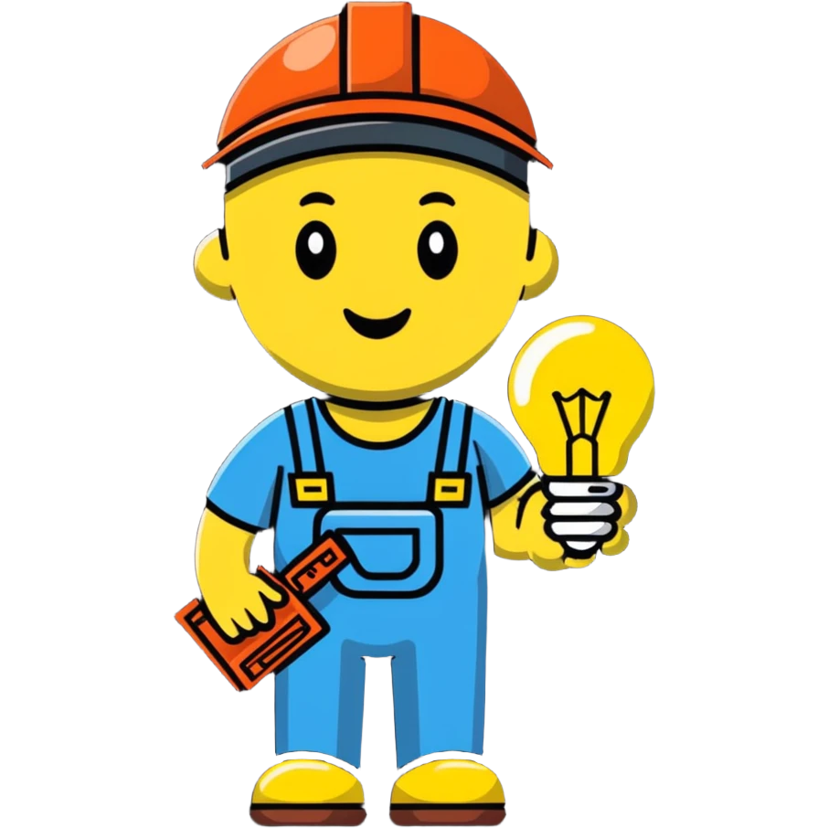 electrician cartoon sticker holding a light bulb emoji