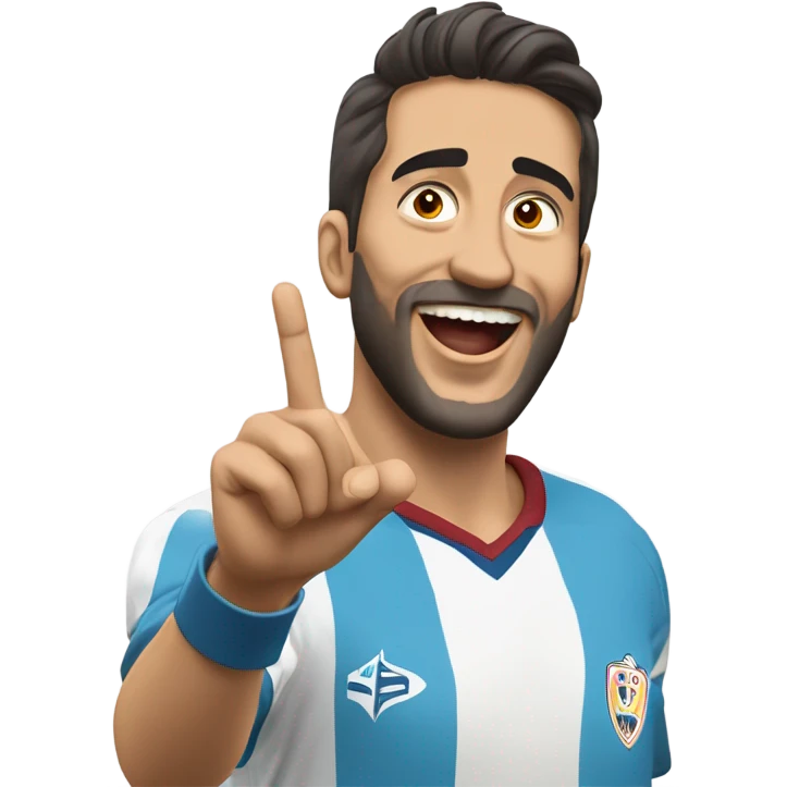 Arda Güler celebrating a goal: his right hand firmly placed on his chest while his left hand is raised and pointing towards the sky, capturing a moment of youthful exuberance, gratitude, and joy emoji