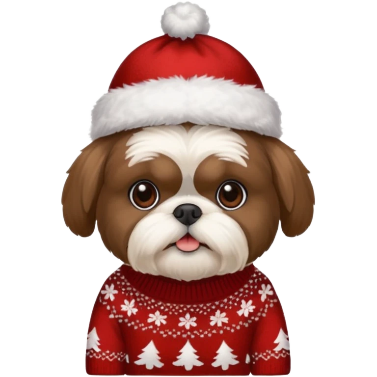 Small all OVER dark grey faced shih tzu christmas sweater hat emoji
