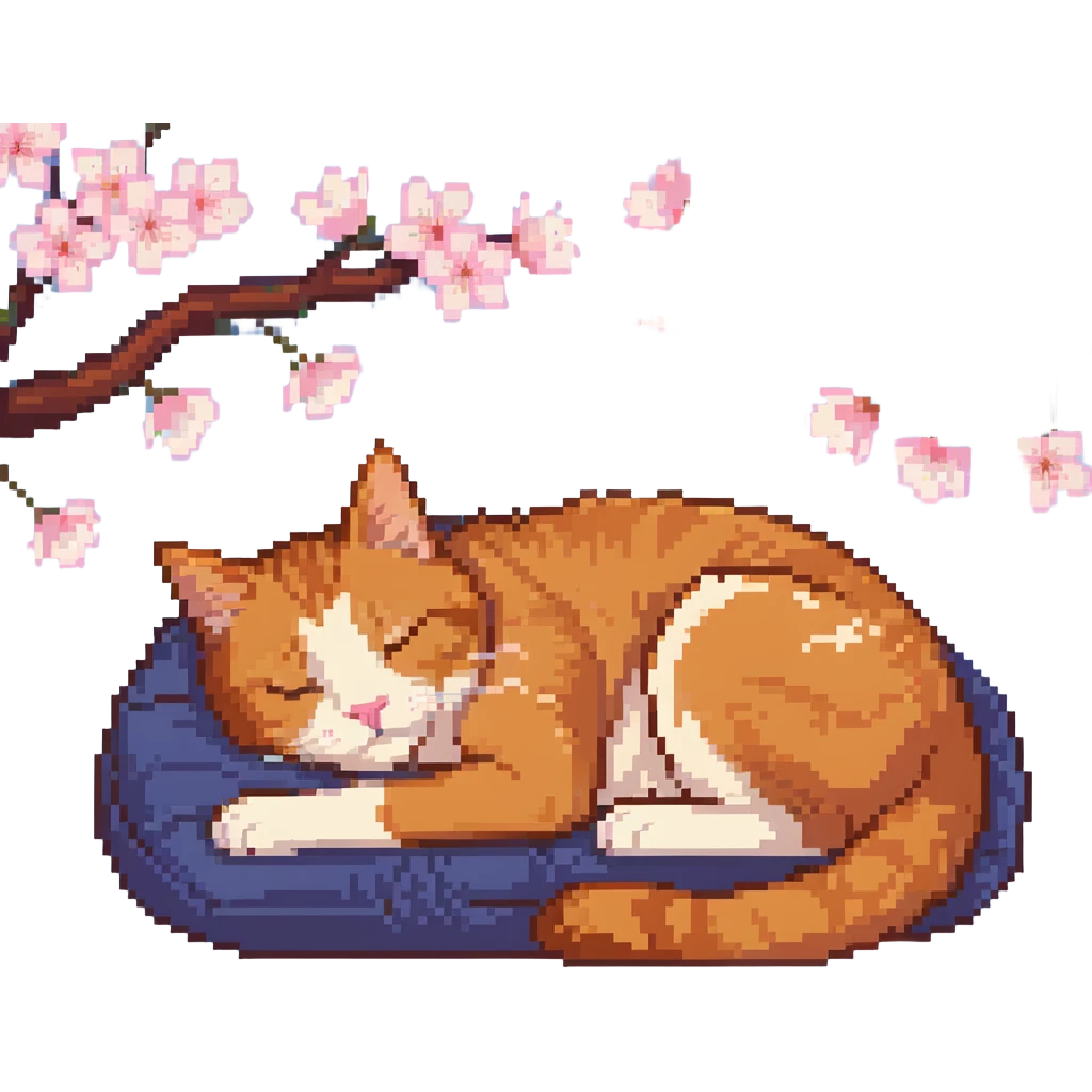 A ginger cat sleeping under the cherry blossoms emoji