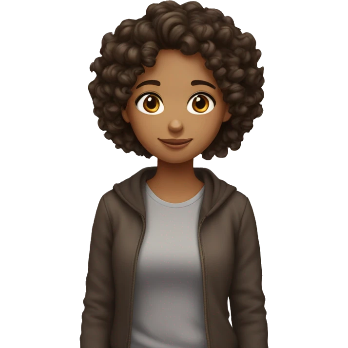 Tan girl with curly dark brown hair and dark brown eyes emoji