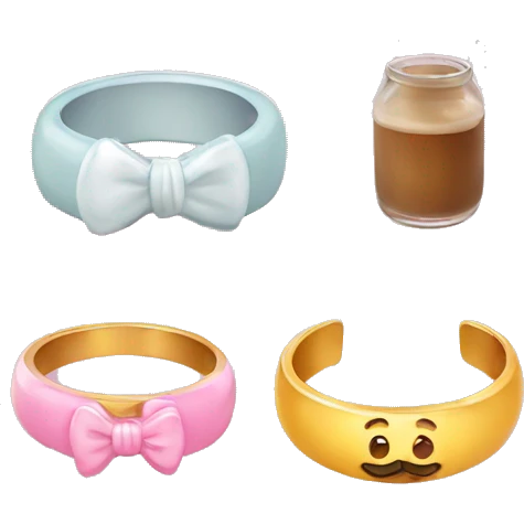 Rings who are a family who have dad ring with a moustache, mom ring with a bow, and baby ring with a milk bottle  emoji