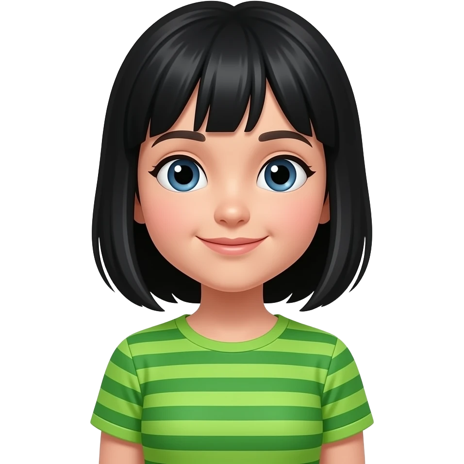 girl kid with black hairs wear a vibrant green color stirpe emoji