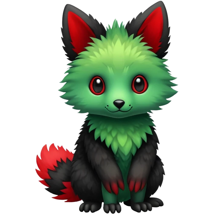 Kawaii Cute Edgy Black Green Red Vernid-Trico-animal-creature full body emoji