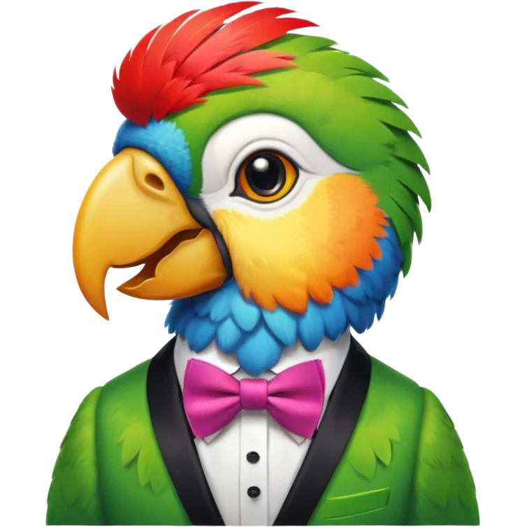 parrot wears bow tie emoji