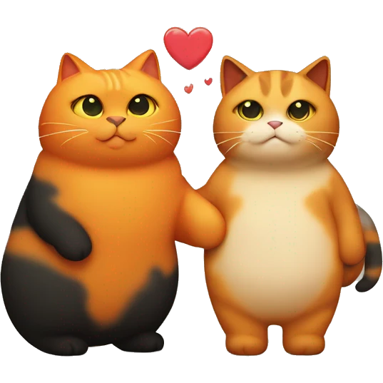 orange fat cat and black tortiseshell cat holding hands emoji