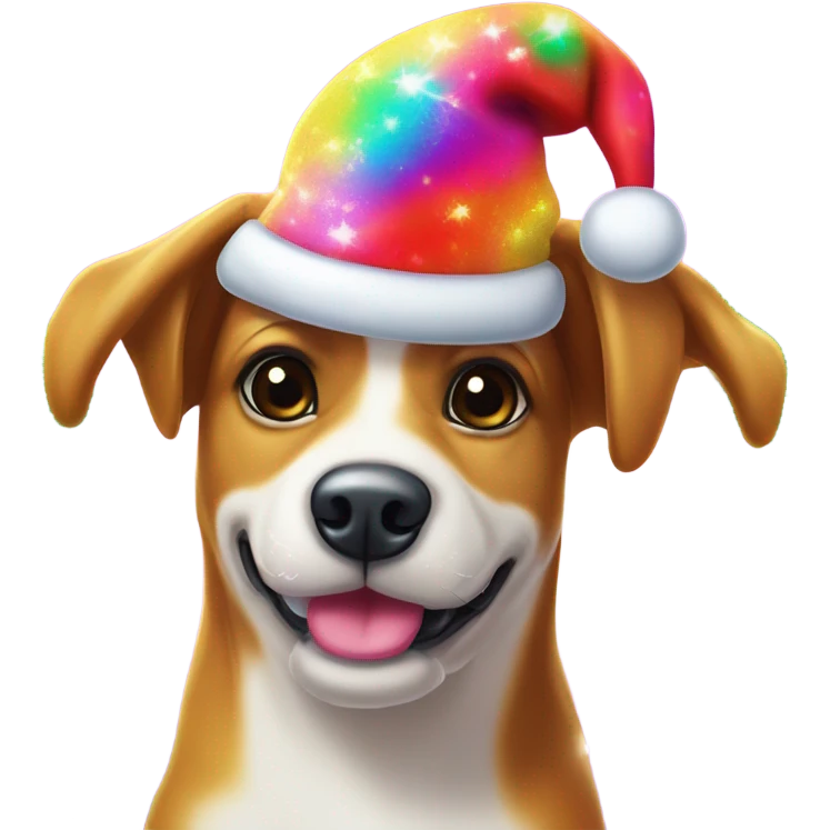 Lisa frank Christmas sparkle￼ dog with Santa hat emoji