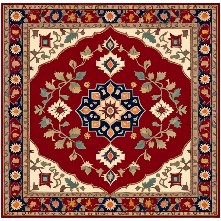 Cinematic Realistic depiction of a richly patterned Turkish carpet, rendered with exquisite details and vibrant colors, set against a soft, warmly lit background that emphasizes its artisanal craftsmanship emoji