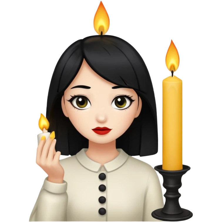 A gurl with black hair make up holding a candle emoji
