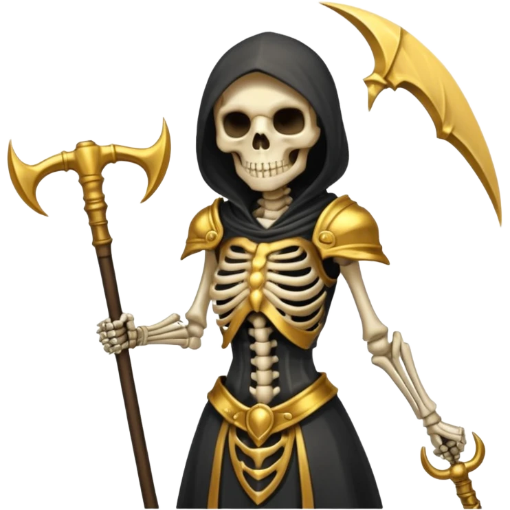 feminine skeleton grim reaper in a gold with scythe emoji