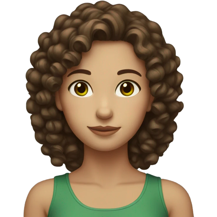 Brunette with white skin, curly hair and brown-green eyes emoji