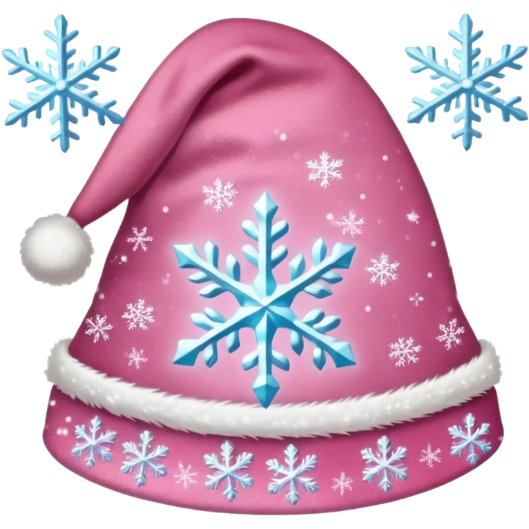 Light pink Santa hat with sparkly snowflakes emoji