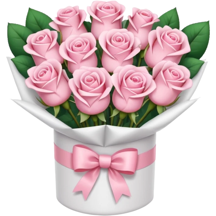 light pale pink bouquet of roses wrapped in white wrapping paper with pink bow emoji