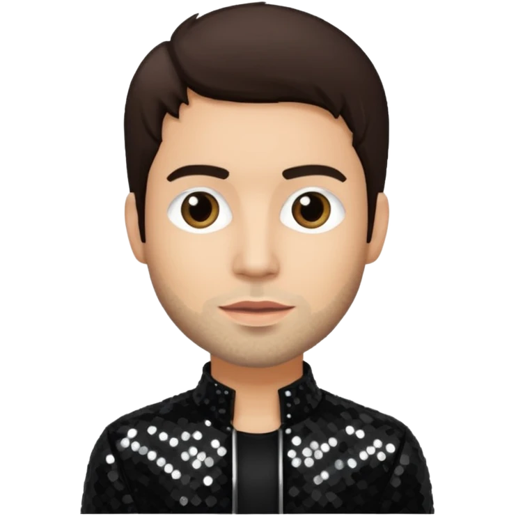 Rob Bourdon from Linkin Park with dark brown hair, light skin, black sequin outfit emoji