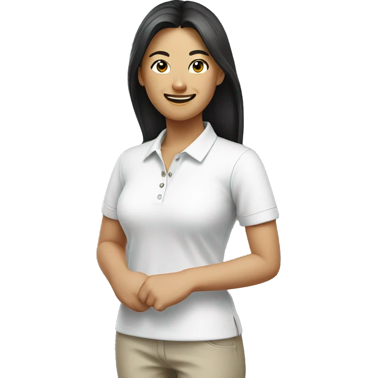 asian women, smiling, wearing a white polo shirt emoji