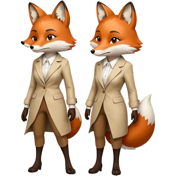 serious anthropomorphised female fox in stylish outfit, no sunglasses, very sad and crying, looking to the left, full-body view emoji