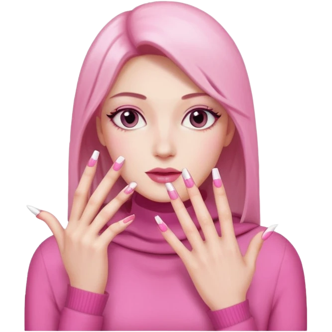 White skin pink and white square tip long nails emoji