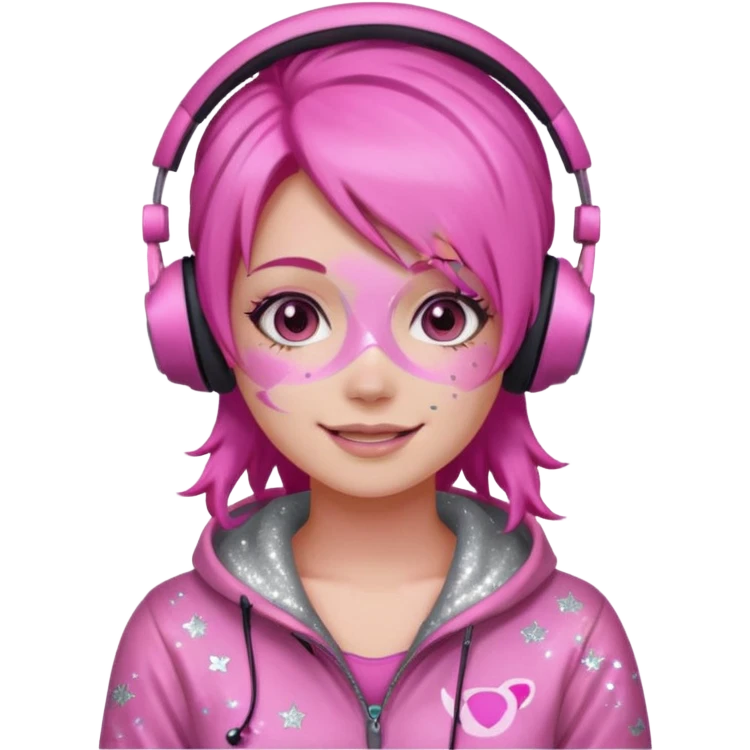 glitter pink gamer girl happy pink hair emoji