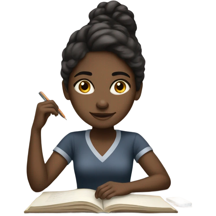 black Girl studying at desk straight hair medium dark skin emoji