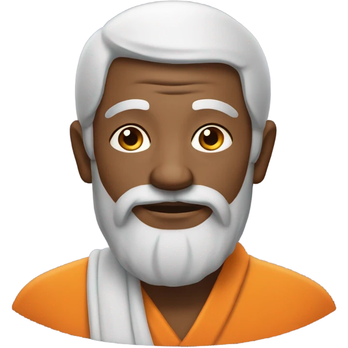 an old yogi with a peaceful and meditative expression. The character should be wearing an orange robe, symbolizing traditional yogic attire. emoji