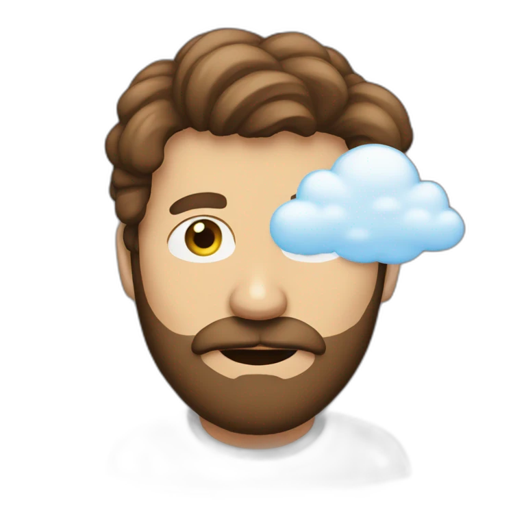 A Man with brown hair a Beard and a cloud in front of his face emoji