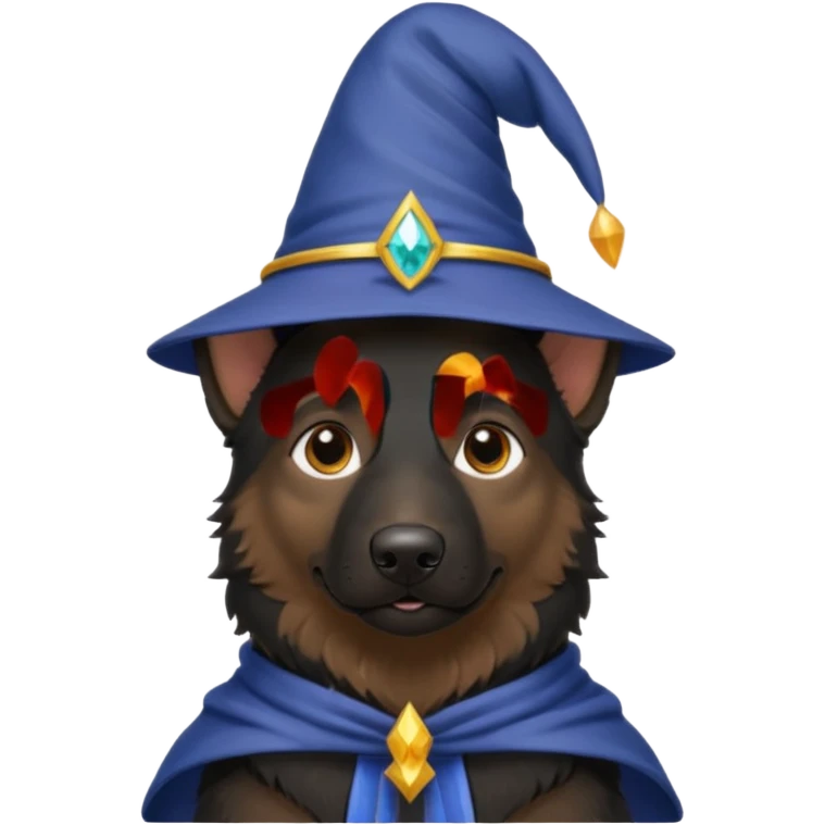 all black german shepherd face wearing a wizard hat emoji