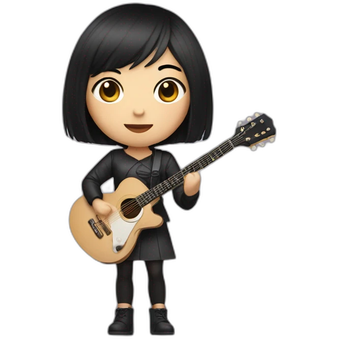 wthite skin woman with black short hair and chinese eyes playing a guitar emoji